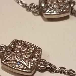 "M" Silver Rhinestone Strand Necklace